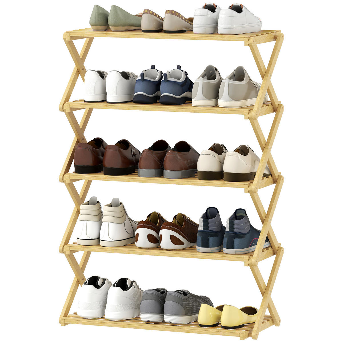 SCHUHREGAL,5-STÖCKIG klappbar Bambus 60x29x88cm,holzfarbe - Beige, Naturmaterialien (60/88/29cm) - Vallsero