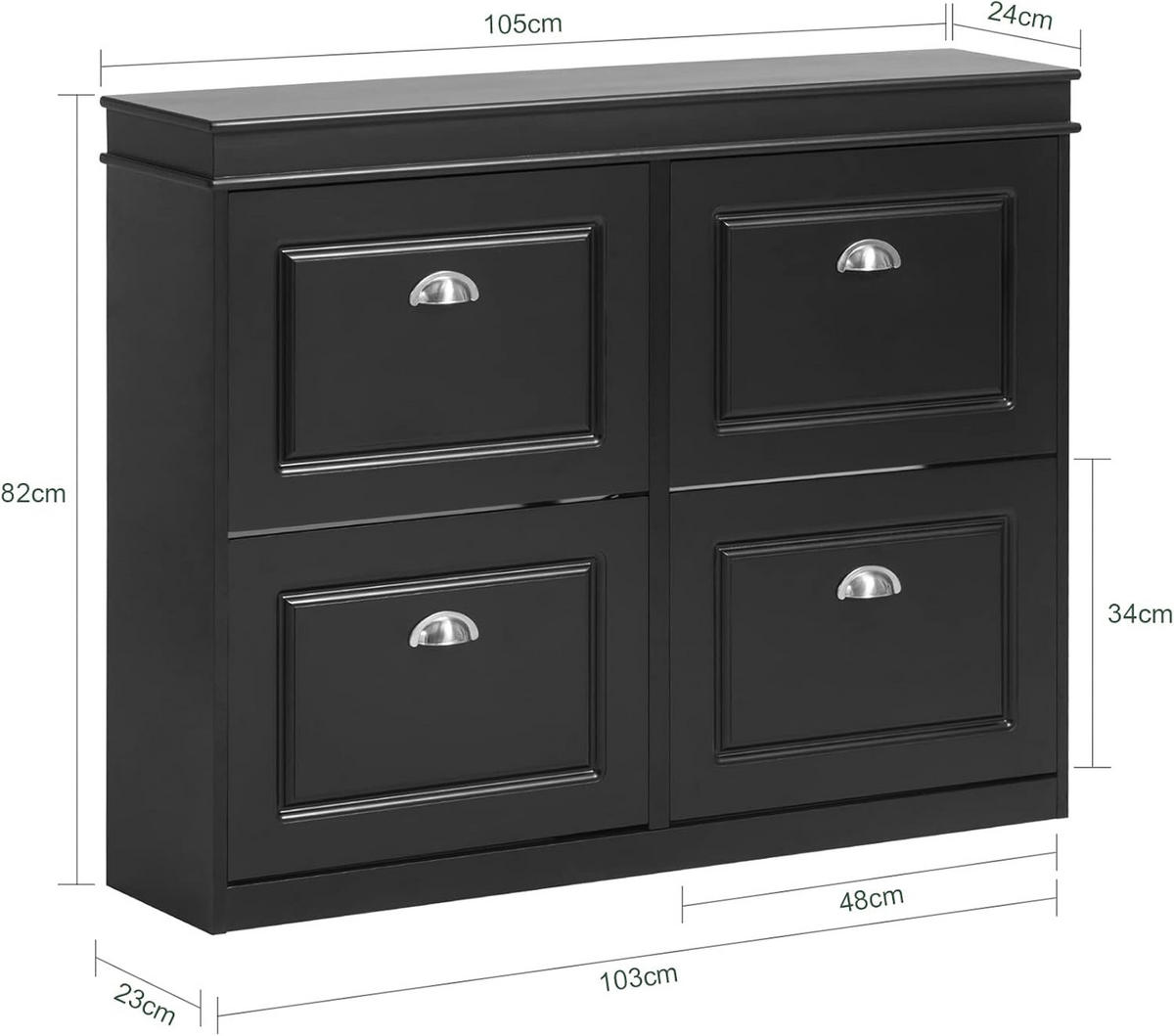 SCHUHKIPPER mit 4 Klappen, mit 8 Ablagen,105x82x24cm Schwarz - Schwarz, Holzwerkstoff (82/105/24cm) - Kaket