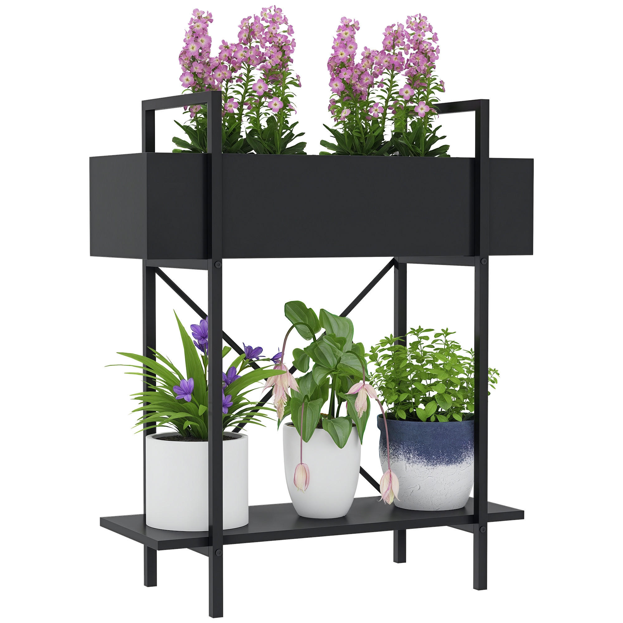PFLANZENSTÄNDER DE-05302 2 Ebenen, Metall Schwarz - Schwarz, Metall (60/25/70cm) - ComfortXL