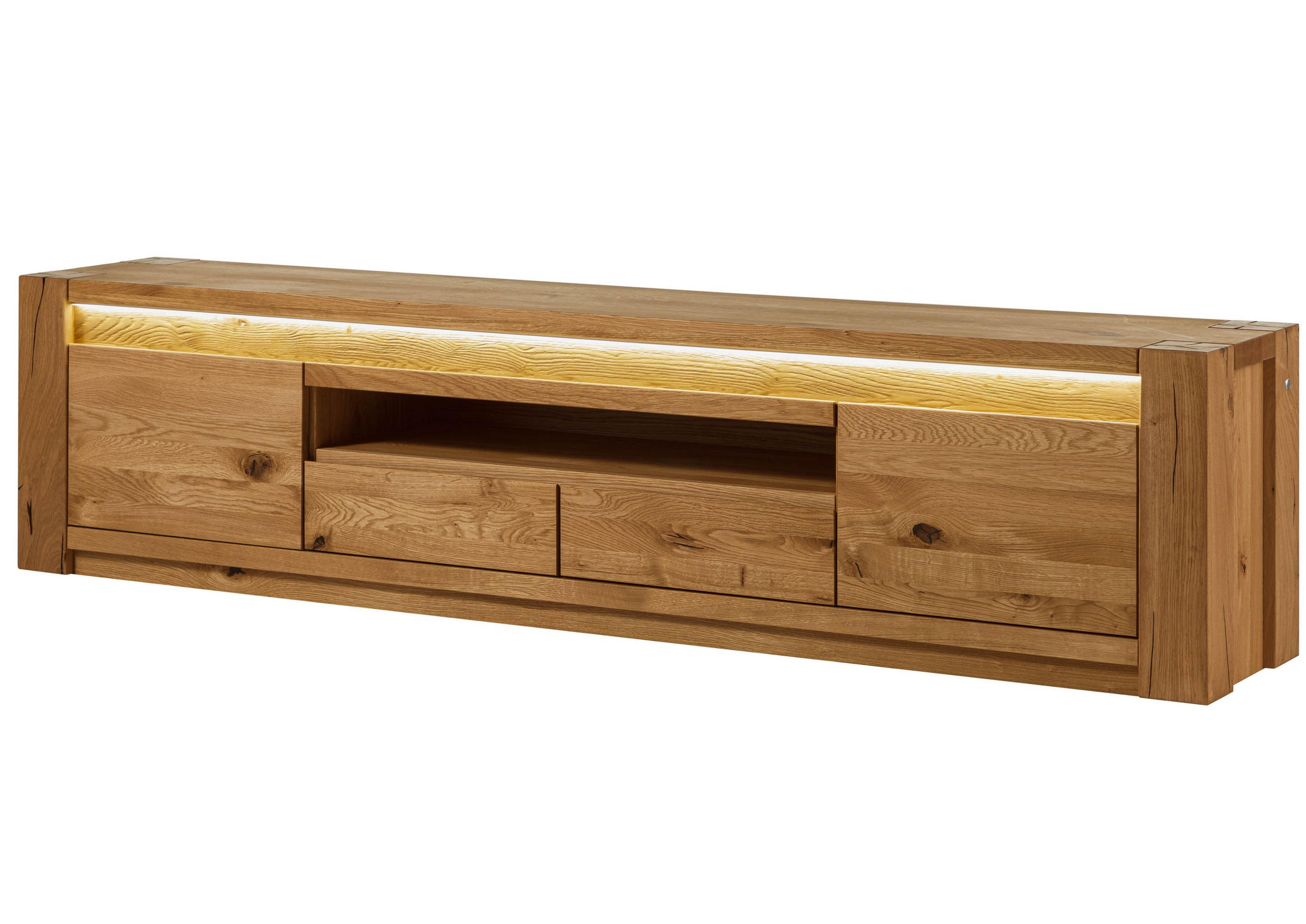 TV-BOARD Wildeiche 223x40x53 braun geölt KENT #332 - Braun, Holz (223/53/40cm) - Massivmoebel24