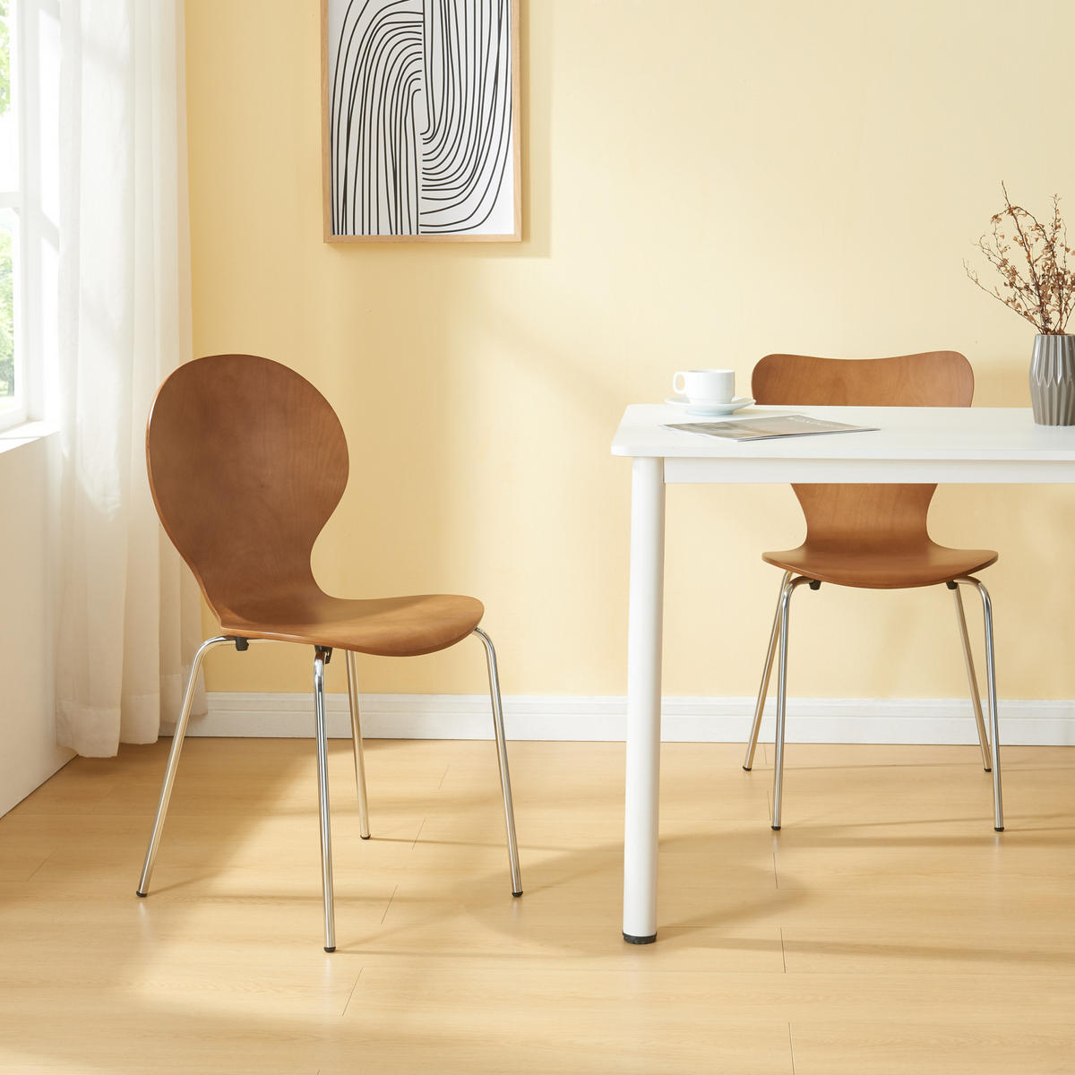 ESSZIMMERSTUHL-SET 4 TLG. Etne - Chromfarben/Walnussfarben, Holz/Metall (48/85/50cm) - [en.casa]