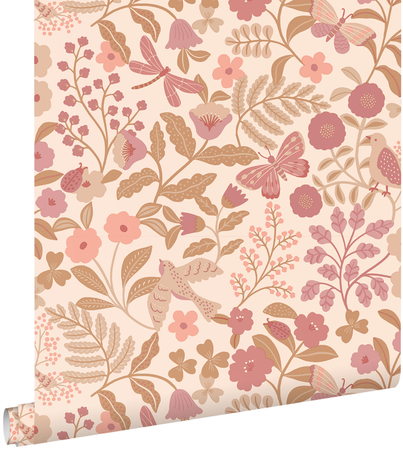 TAPETE Blumen und Vögel 50 x 900 cm - Pink, Papier (50/0.1cm) - ESTAhome