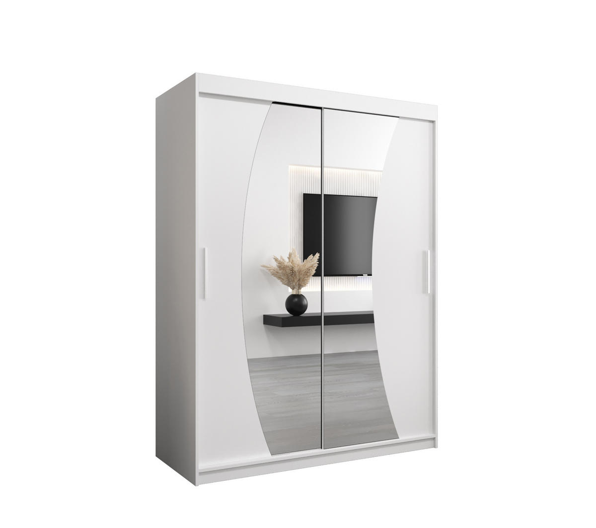 SCHWEBETÜRENSCHRANK 200/150/62 2-türig - Silberfarben/Weiß, Holz/Kunststoff (150/200/62cm) - MÖBEL KRYSPOL