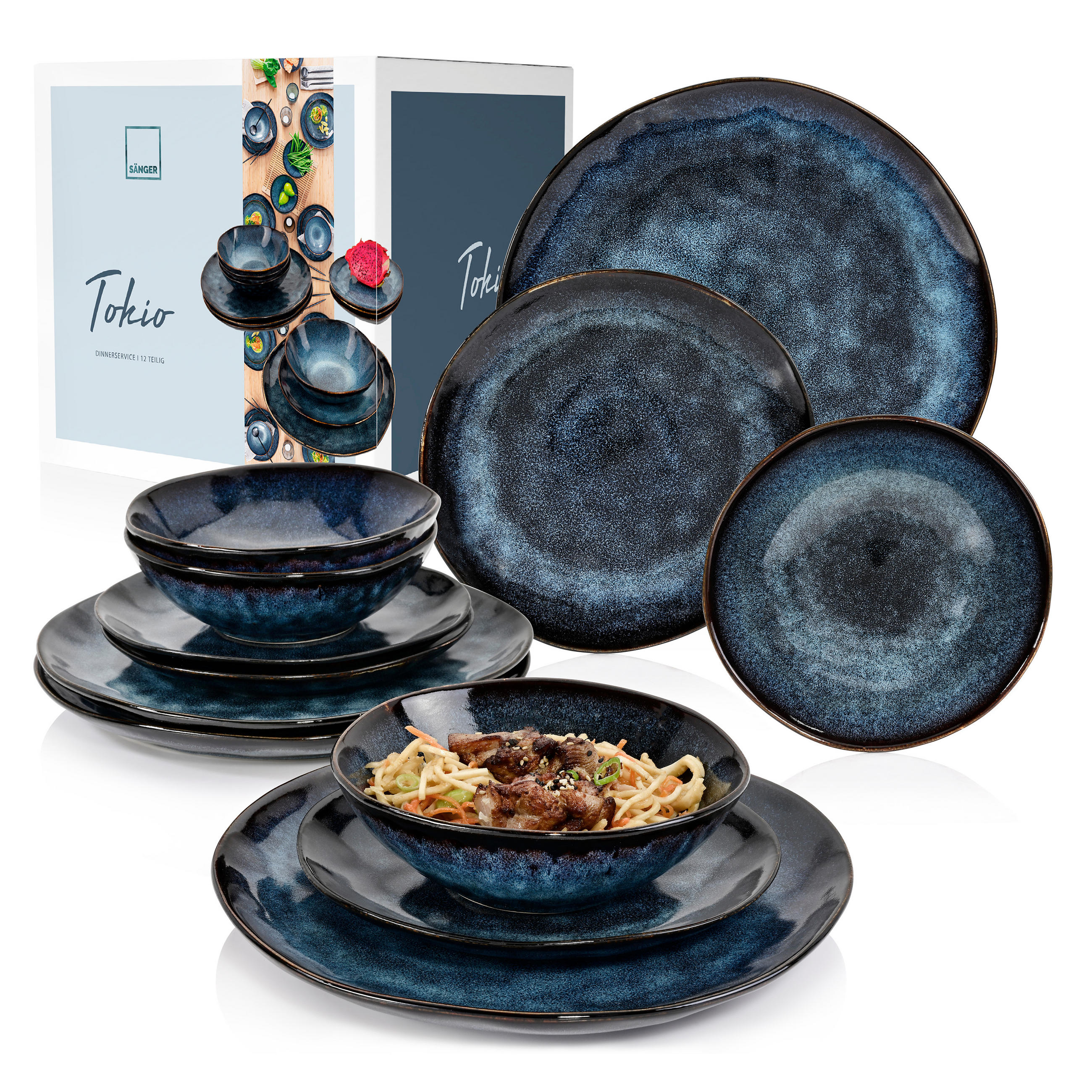 TAFELSERVICE TOKIO - 12 teilig aus Steingut - Dunkelblau, Keramik (35.4/33/36.29cm) - Sänger
