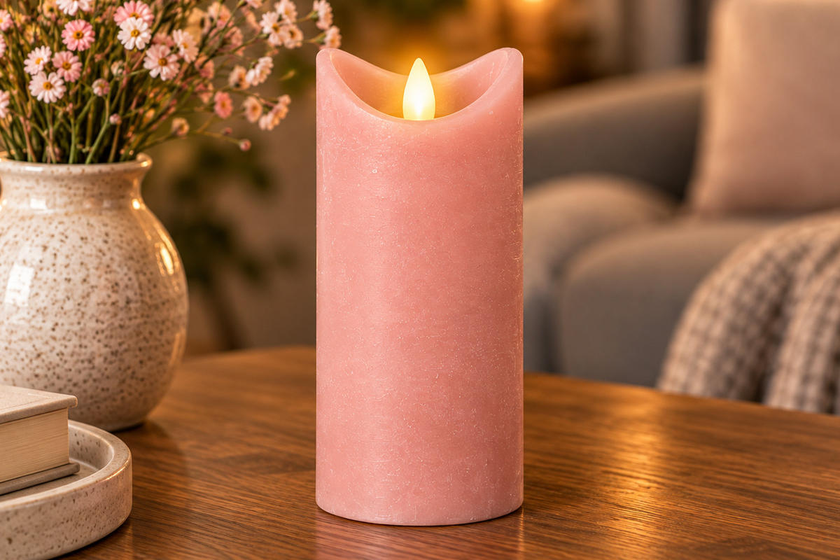 LED-KERZE Ø7,5x15 cm, Rosa - Rosa, Naturmaterialien (7.5/7.5/15cm) - dasmöbelwerk