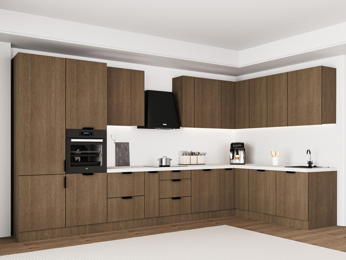 WINKELKÜCHE 405cm x 205 cm - Sorento KS5-M405 - in Dunkle Eiche - Eichefarben/Schwarz, Holz (610/247/58cm)