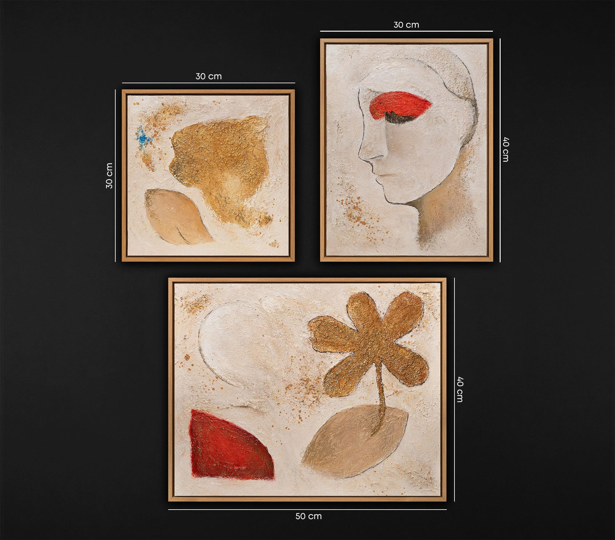 GEMÄLDE Poesie des Tages Schattenfugenrahmen Eichefarben 3-teilig - Eichefarben, Holz (60/80cm) - YS-art gallery