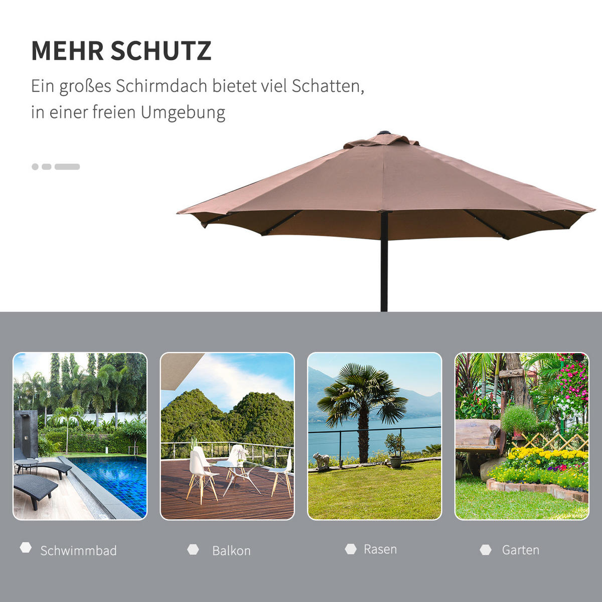 SONNENSCHIRM, Metall, Polyester, Khaki - Braun, Metall (440/260cm) - Outsunny