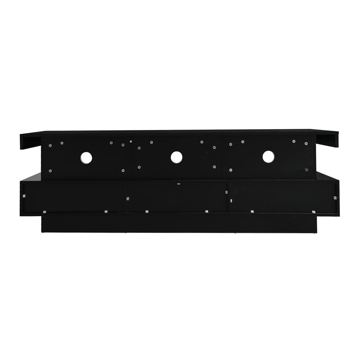 LOWBOARD 160/38/50,5 cm in Schwarz Hochglanz mit LED-Beleuchtung und 3 Glasablagen - Schwarz, Holzwerkstoff (160/50.5/38cm) - Flora Grace