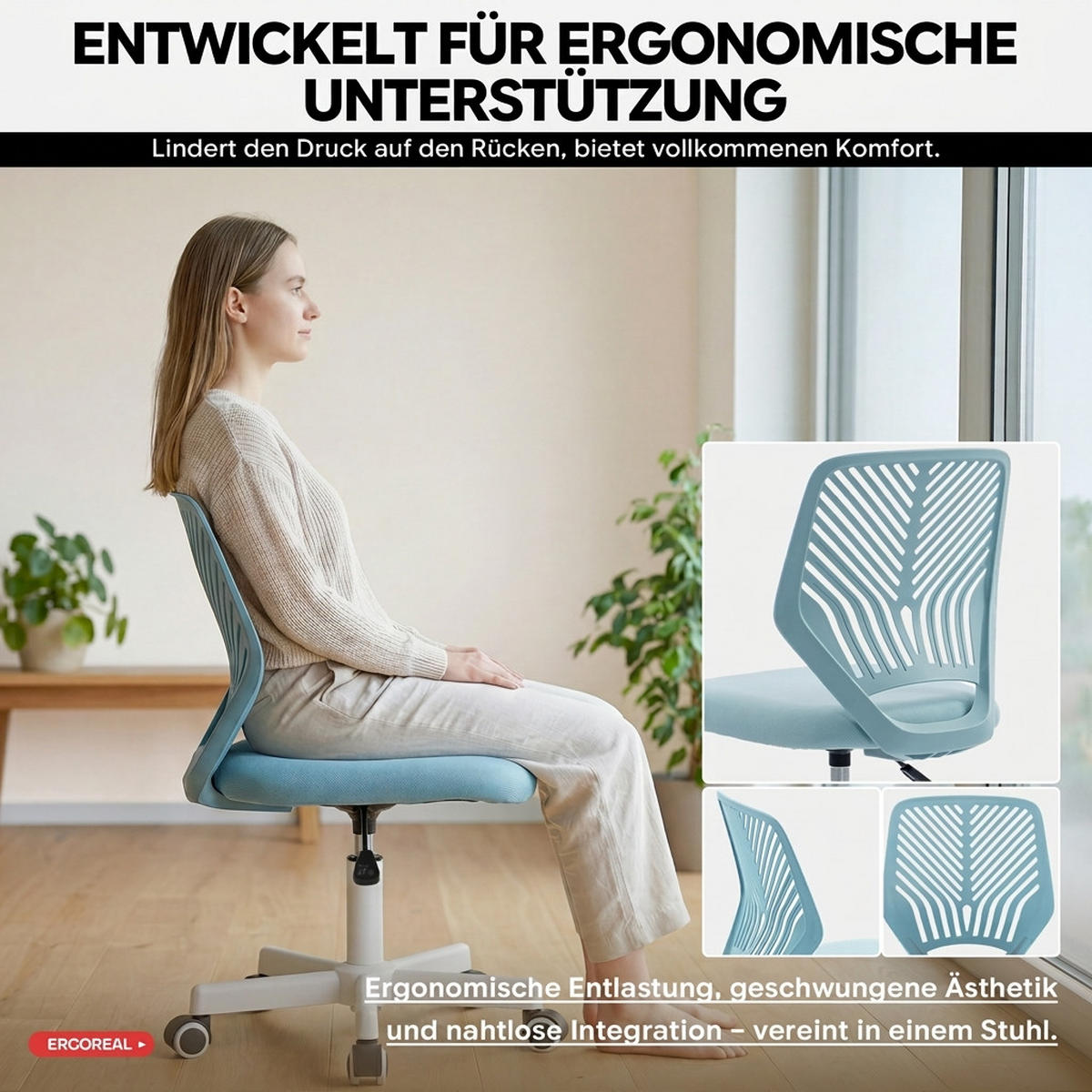 DREHSTUHL Hellblau mit Rollen und Höhenverstellung - Blau, Kunststoff (47/87/44cm) - Oxeza