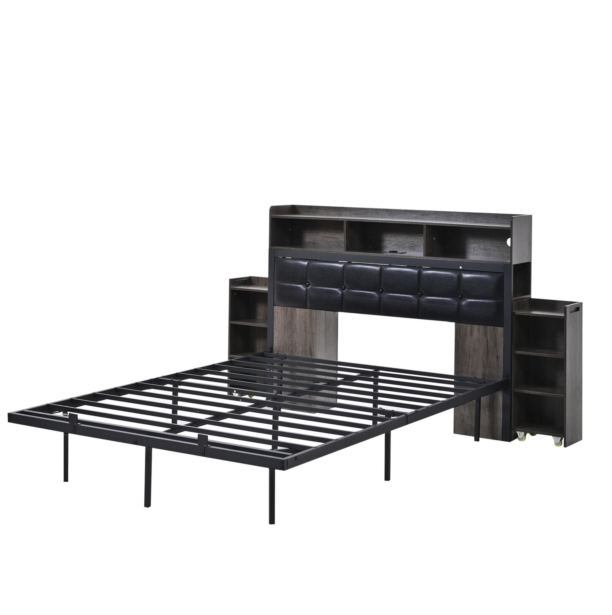 BETT 140/190 cm Grau mit LED-Beleuchtung und USB- und Type-C-Anschlüssen - Grau, Metall (140/190cm) - Flora Grace