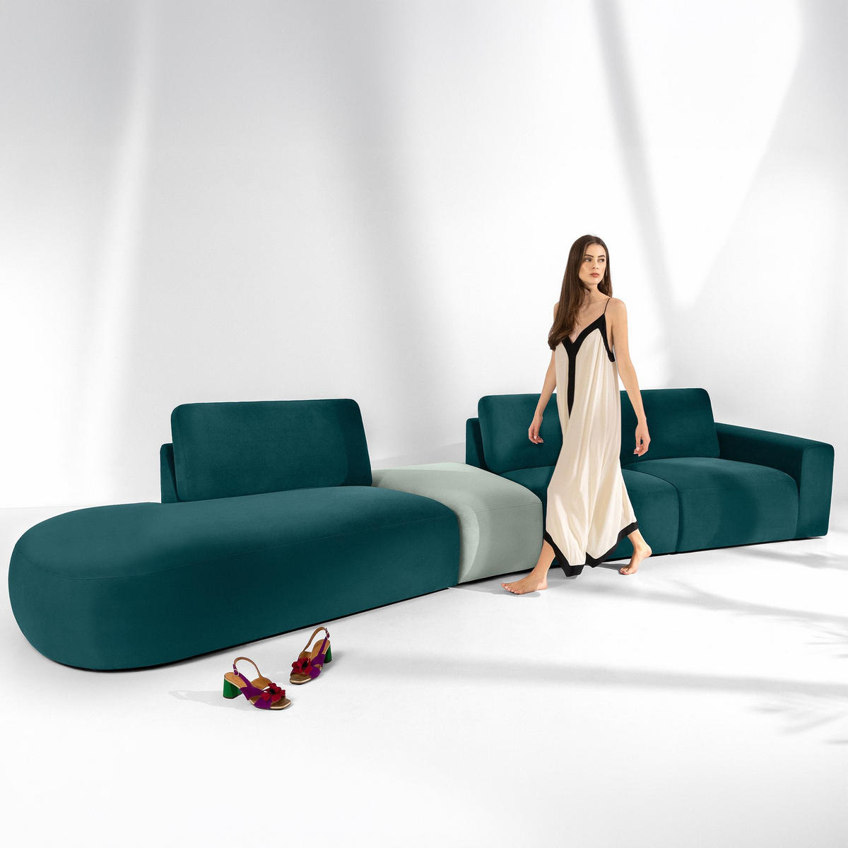 5-SITZER ECKSOFA ZUCCO Velour links, Mint - Mintgrün, Textil (430/84/105cm) - KONSIMO®