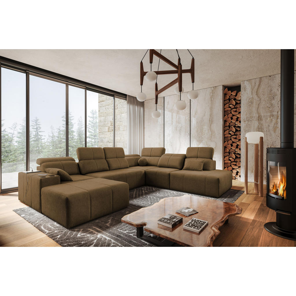 Thumbnail - Kaiser Möbel Ecksofa, Braun, Holz, 6-Sitzer, L-Form, Ottomane links, Ottomane rechts,L-Form, 359x300 cm, Wohnzimmer, Sof...