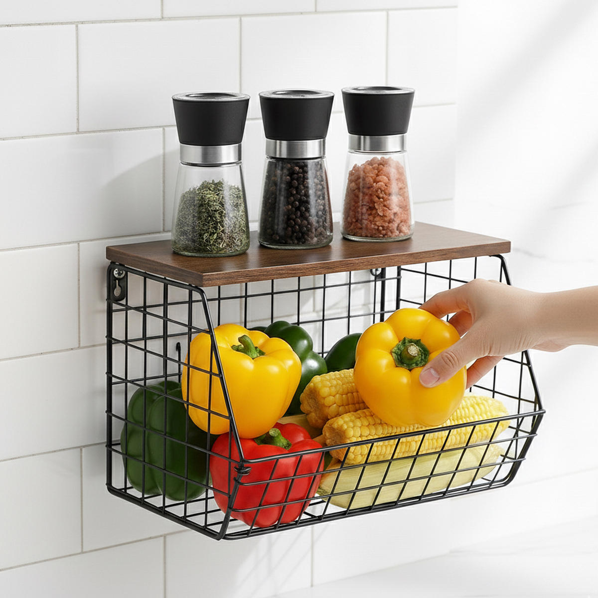 OBSTKORB Wandregal - Schwarz, Holzwerkstoff/Metall (30cm) - Relaxdays