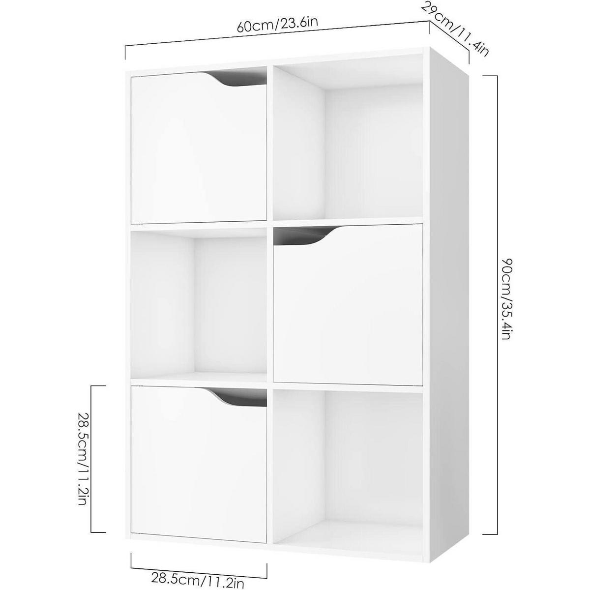 BÜCHERREGAL mit 3 Türen 60 x 29 x 90 cm weiß - Weiß, Holzwerkstoff (60/90/29cm)