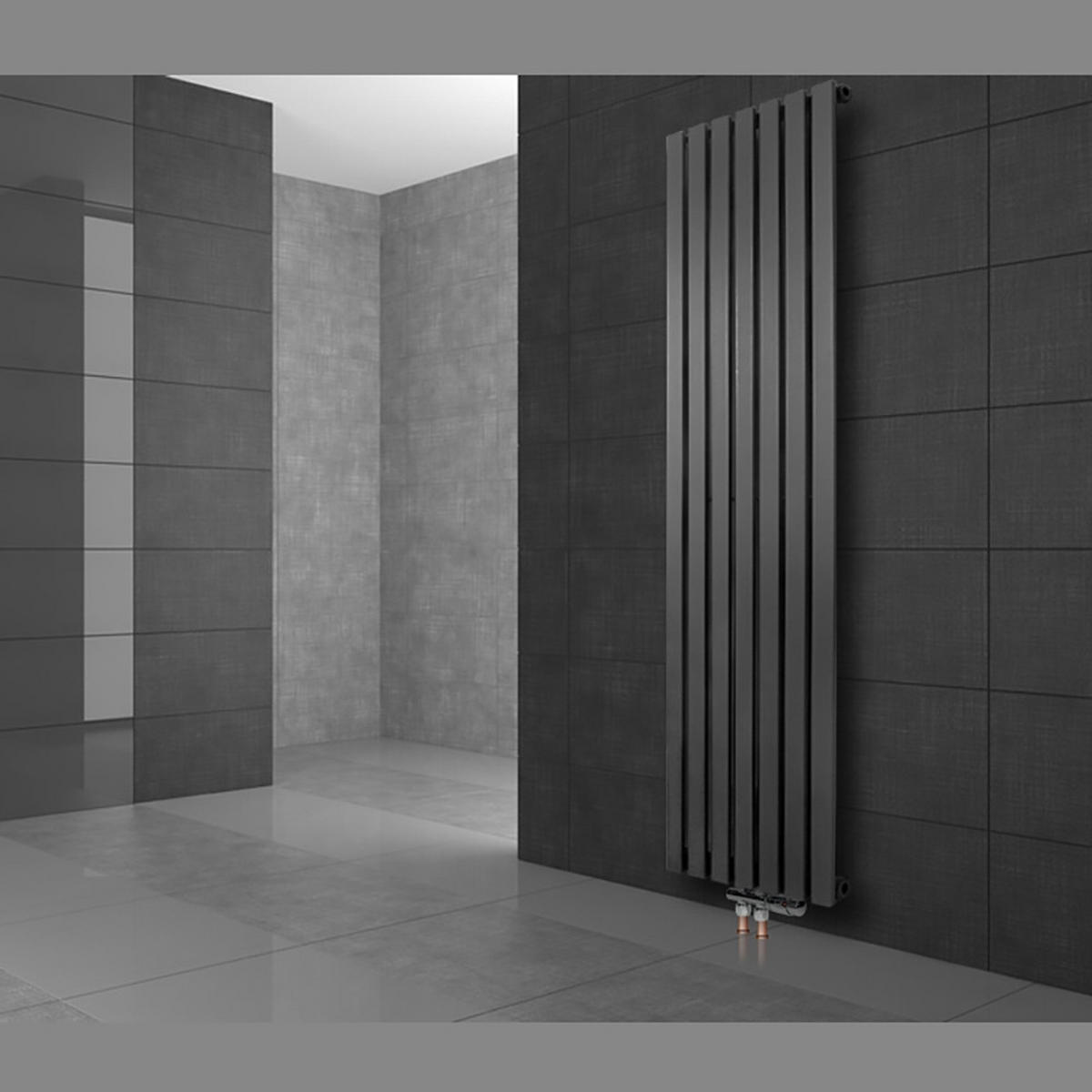 BADHEIZKÖRPER Stella 480x1400 mm Anthrazit mit Ventil Durchgang - Anthrazit, Metall (48/140/5cm) - LuxeBath