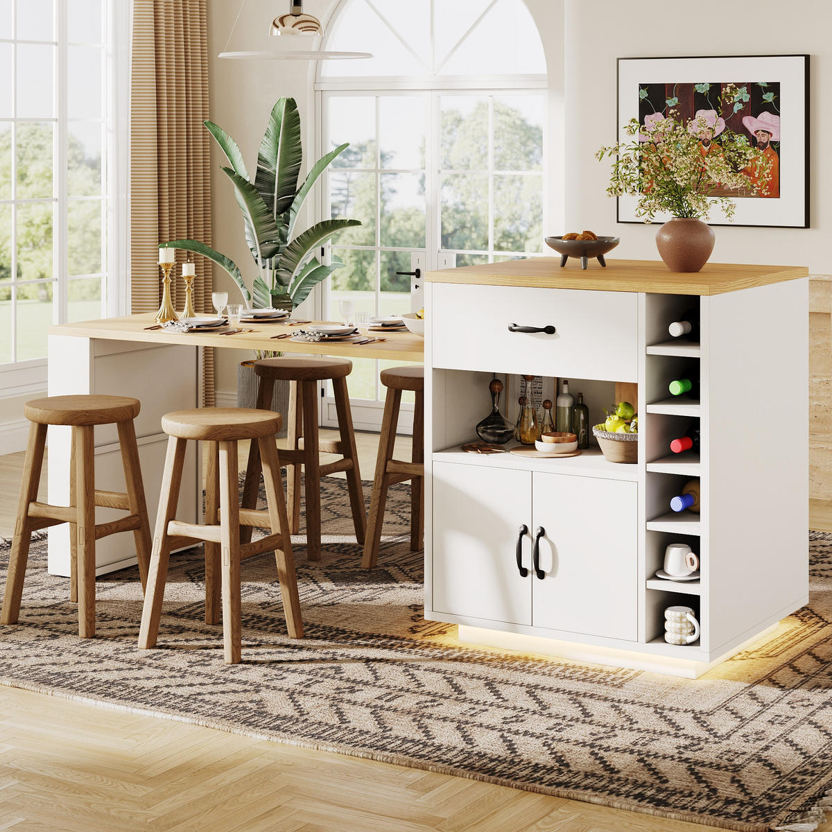 KÜCHENINSEL 80/70/95,5 cm weiß aus MDF mit Ausziehtisch - Weiß, Holzwerkstoff (80/95.5/70cm) - OKWISH