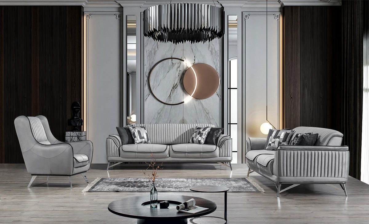 SITZGARNITUR Bond Grau Stellvariante:3+3+1 - Grau, Holz (227/85/100cm) - Villa Möbel