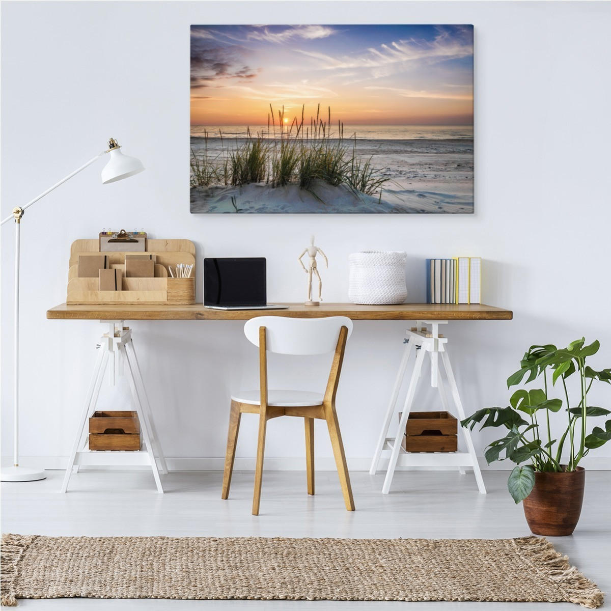 LEINWANDBILD Strand Meer Landschaft 3D 40x30 cm - Blau/Beige, Textil (40/30cm) - Muralo