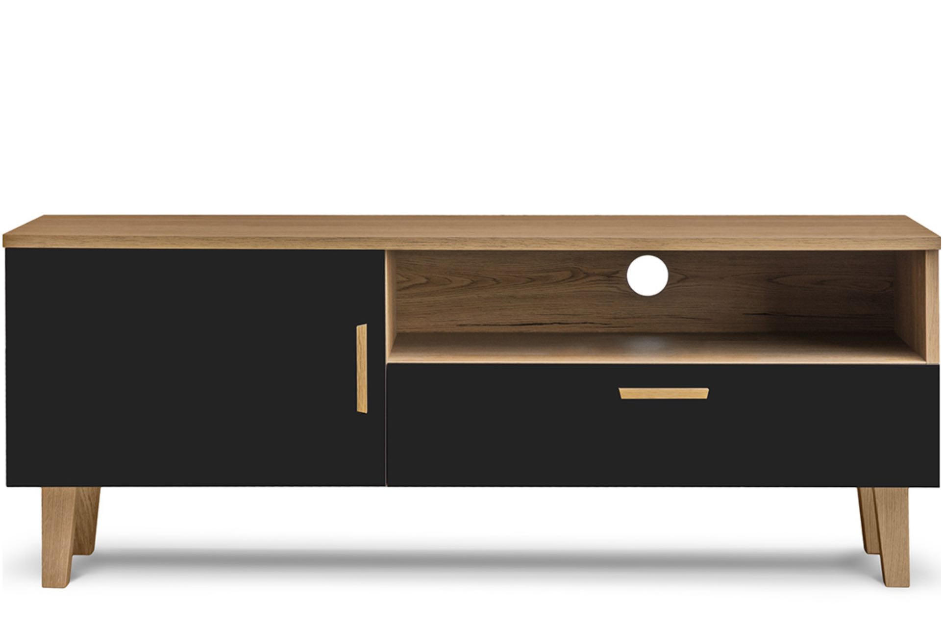 LOWBOARD FRISK TV-Schränke mit Schublade und Türe, schwarz - Schwarz, Eichenholz/Holzwerkstoff (126/49/46cm) - KONSIMO®