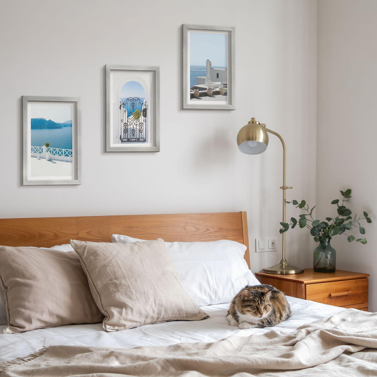 WANDBILDER 3er Set - 20x30 cm Silberner Rahmen - Gebäude am Weißen Meer, Griechenland - Silberfarben, Kunststoff (20/30cm) - ArtPrintCave
