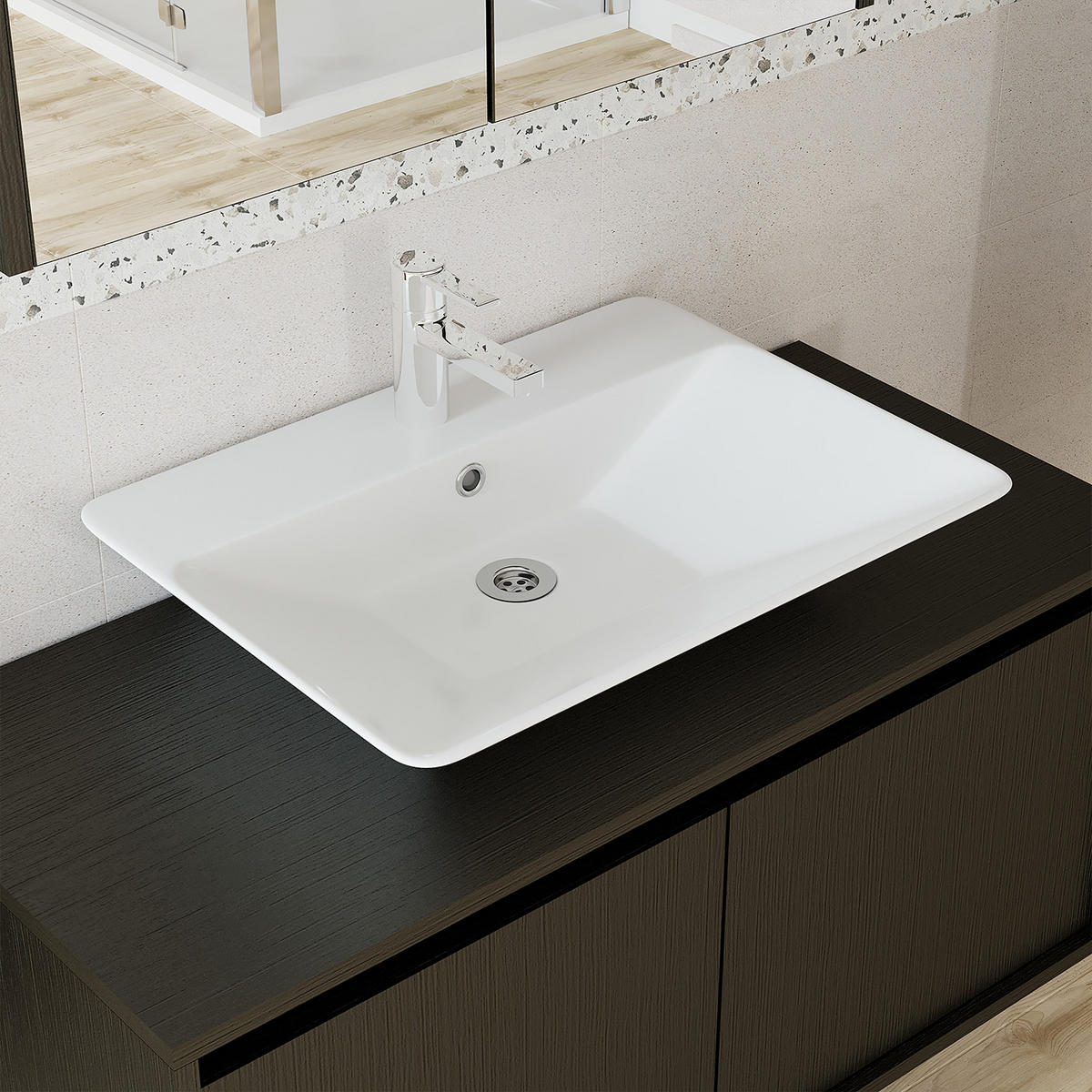 BADMÖBEL Set ATLANTIC-100 4-teilig - Schwarz, Holzwerkstoff (100/150/45cm) - Roomart