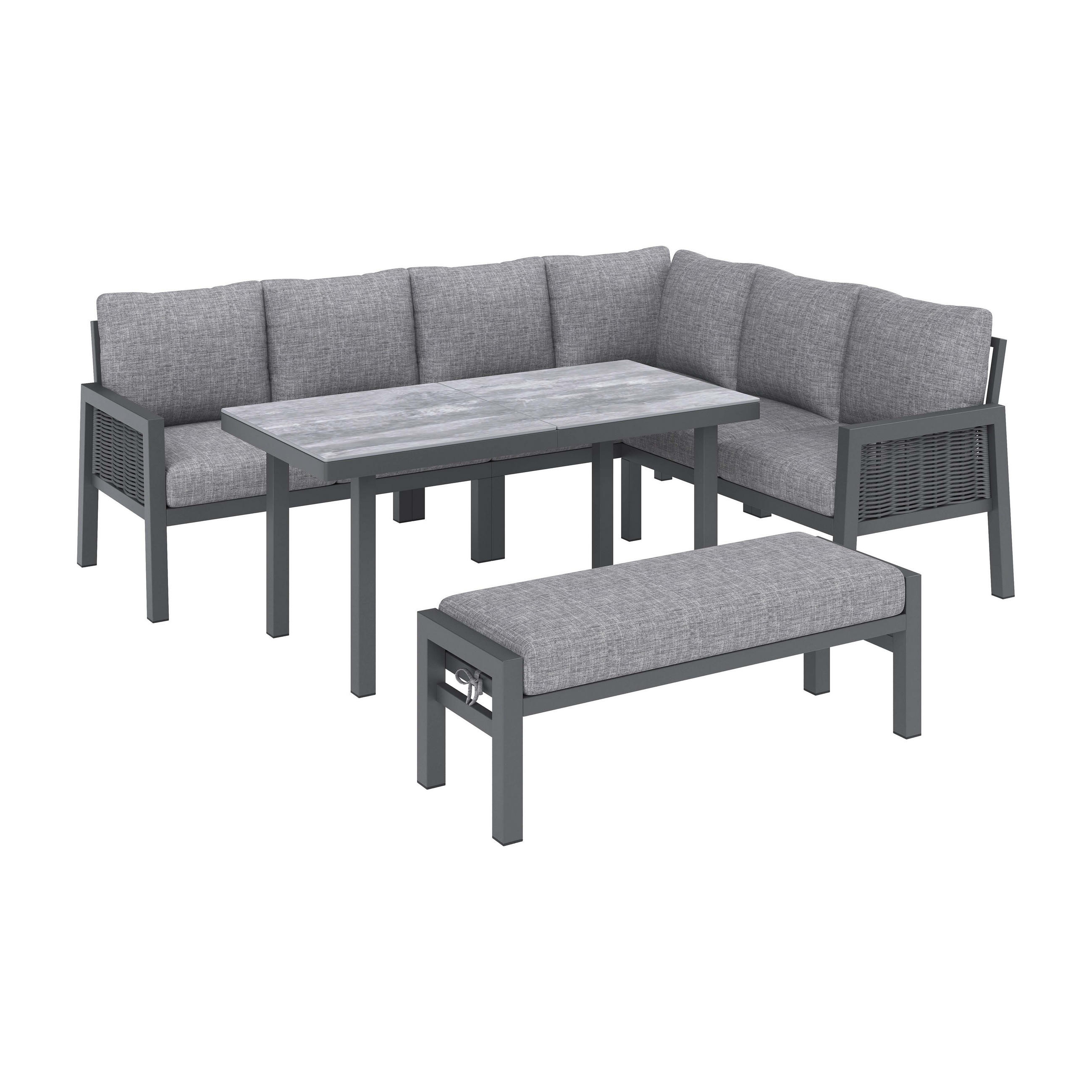 GARTEN Essgruppe 8-Sitzer 235×184×77.5 cm Industriestil, grau - Grau, Textil