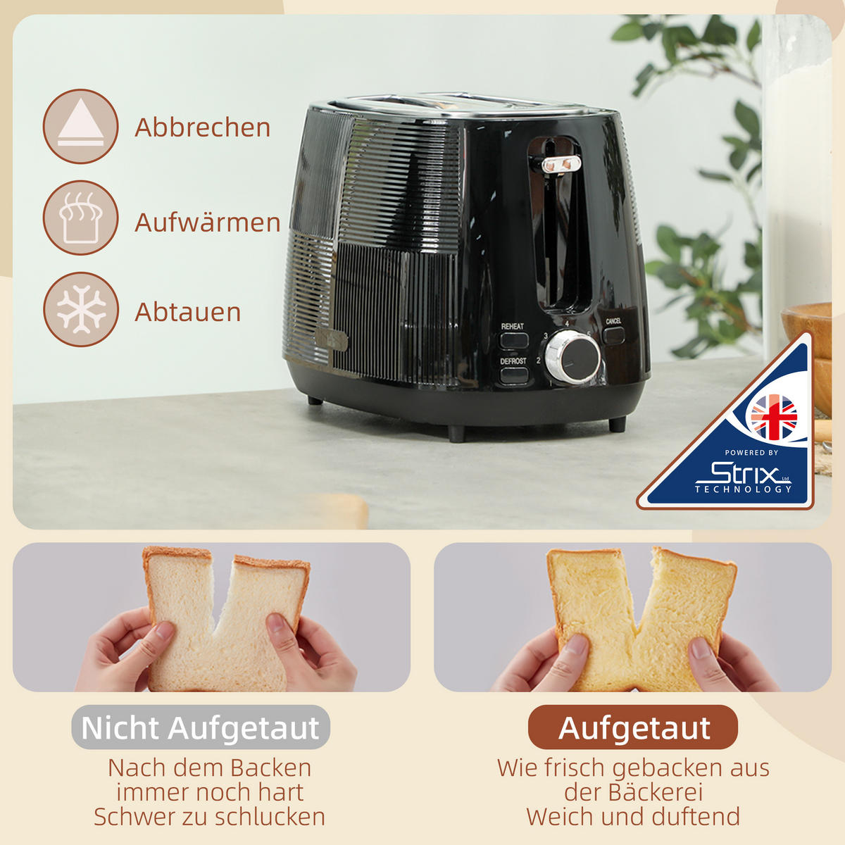 TOASTER mit Wasserkocher DE-07880 Schwarz - Schwarz, Kunststoff (15.6/23.3/20.4cm) - ComfortXL