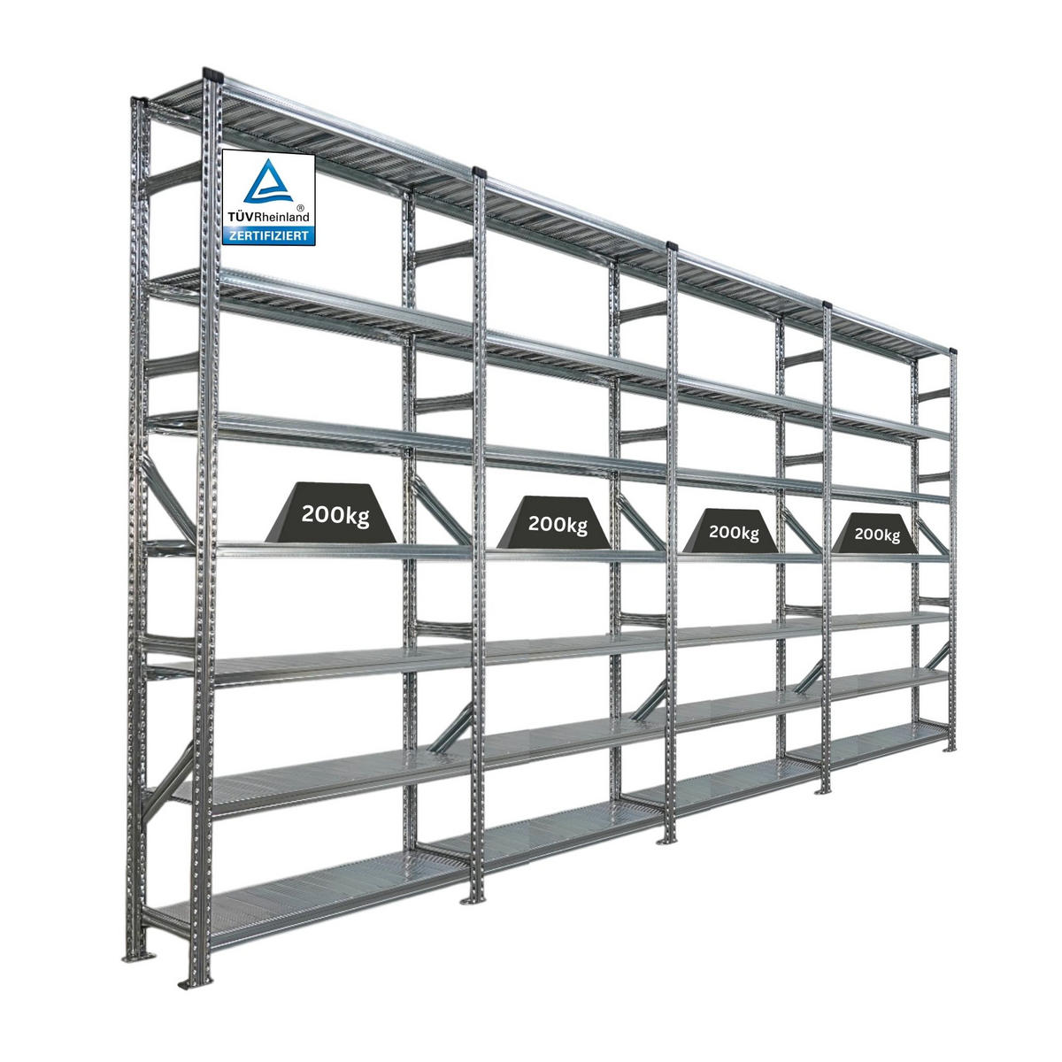 FACHBODENREGAL Proximo 250x480x32cm 7 Ebenen Beidseitig nutzbar Verzinkt - Silberfarben, Metall (480/250/32cm) - PROREGAL