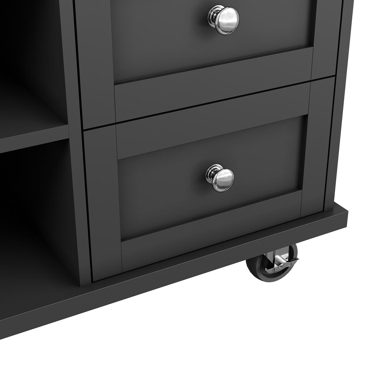 KÜCHENWAGEN Speisewagen 134x46x92cm Schwarz mit 5 Rädern & 3 Schubladen - Schwarz, Holzwerkstoff (134/92/46cm) - Modfu