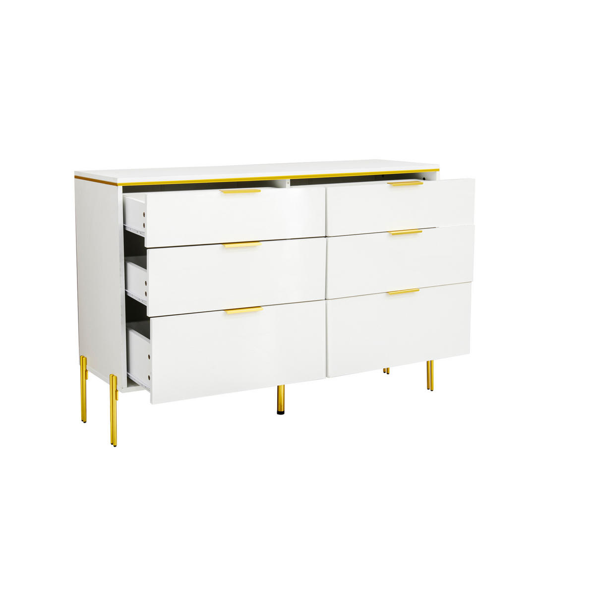 SIDEBOARD 120/40/85,5 cm weiß aus Spanplatte mit 6 Schubladen - Weiß, Holzwerkstoff (120/85.5/40cm) - OKWISH