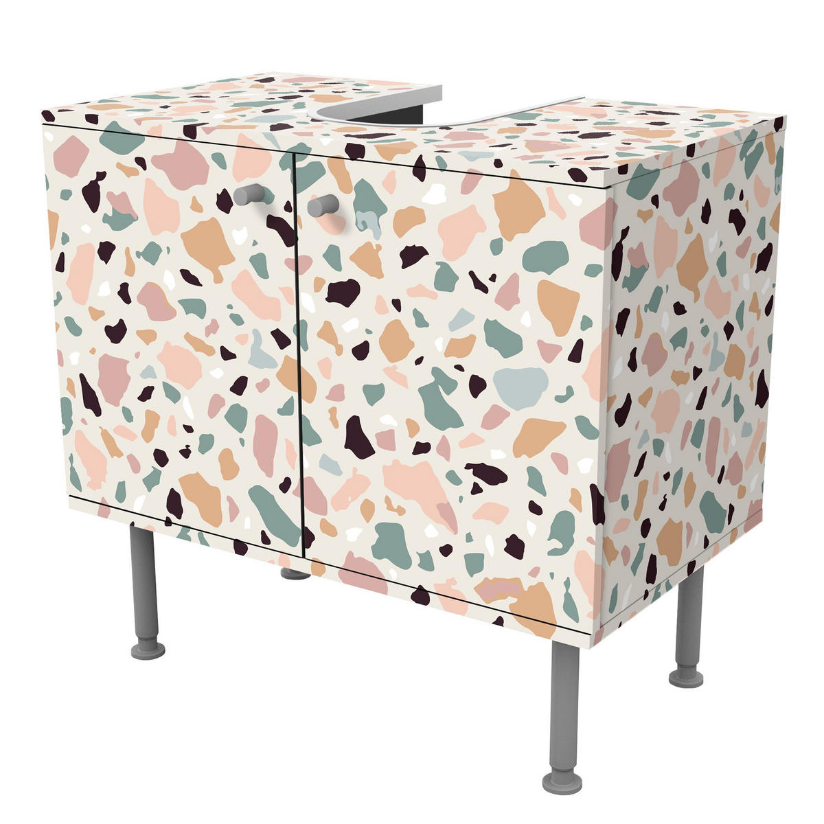 WASCHBECKENUNTERSCHRANK Terrazzo Muster Napoli 60/55/35 cm - Rosa, Holzwerkstoff (60/55/35cm) - Bilderwelten