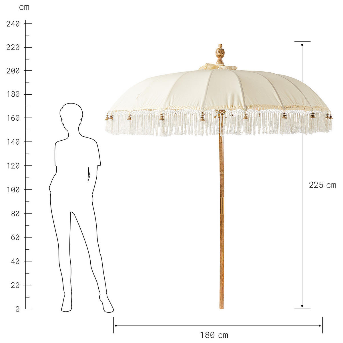 SONNENSCHIRM Macramé - Beige, Holz/Textil (180/180cm) - Butlers