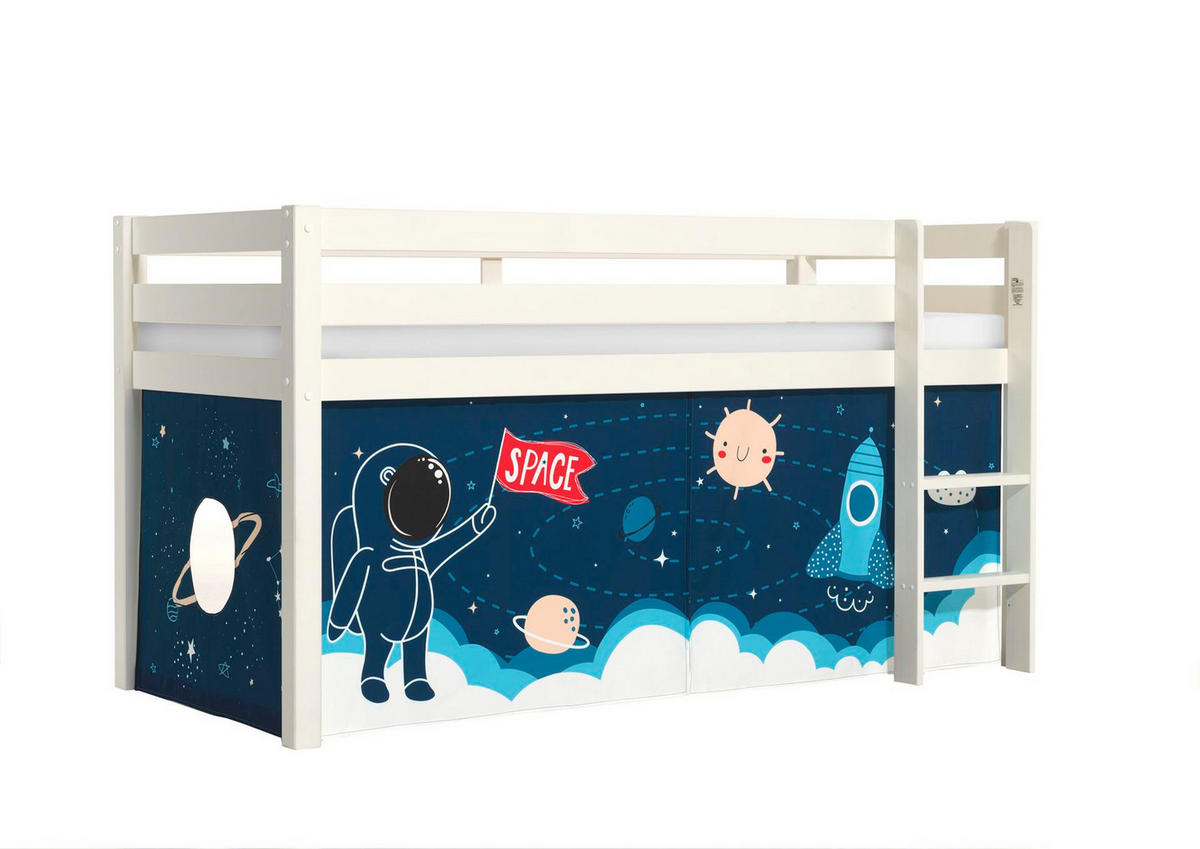 KINDERBETT Karolina 210x114x106 Massivholz Weiß Textilset Rakete - Türkis/Weiß, Holz (90/200cm) - 58aufmkessel