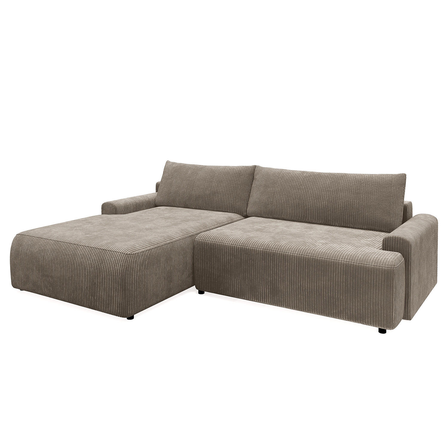 ECKSOFA mit Schlaffunktion - Longchair - Hellgrau/Schwarz, Kunststoff/Textil (253/167cm) - home24