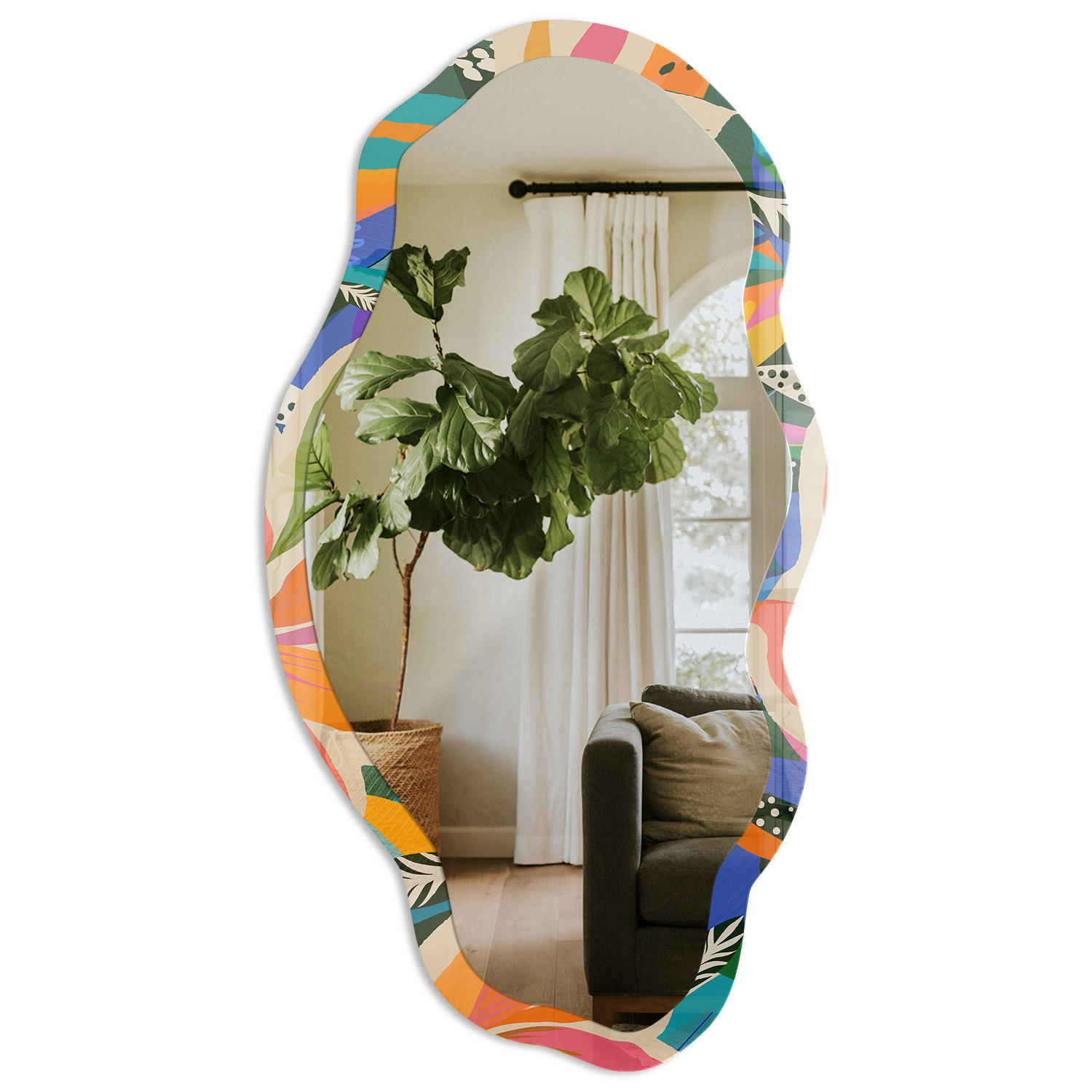 SPIEGEL 90x45 cm asymmetrisch mit Druck - Exotische Blätter - Transparent, Glas (45/90/0.4cm) - TULUP