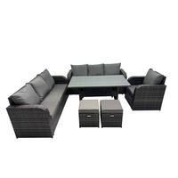 GARTENGARNITUR mit Liegestuhl,3-Sitzer Sofa,2 Hockern Polyrattan Dunkelgrau 9-Sitzer - Dunkelgrau/Grau, Glas/Kunststoff - Fimous