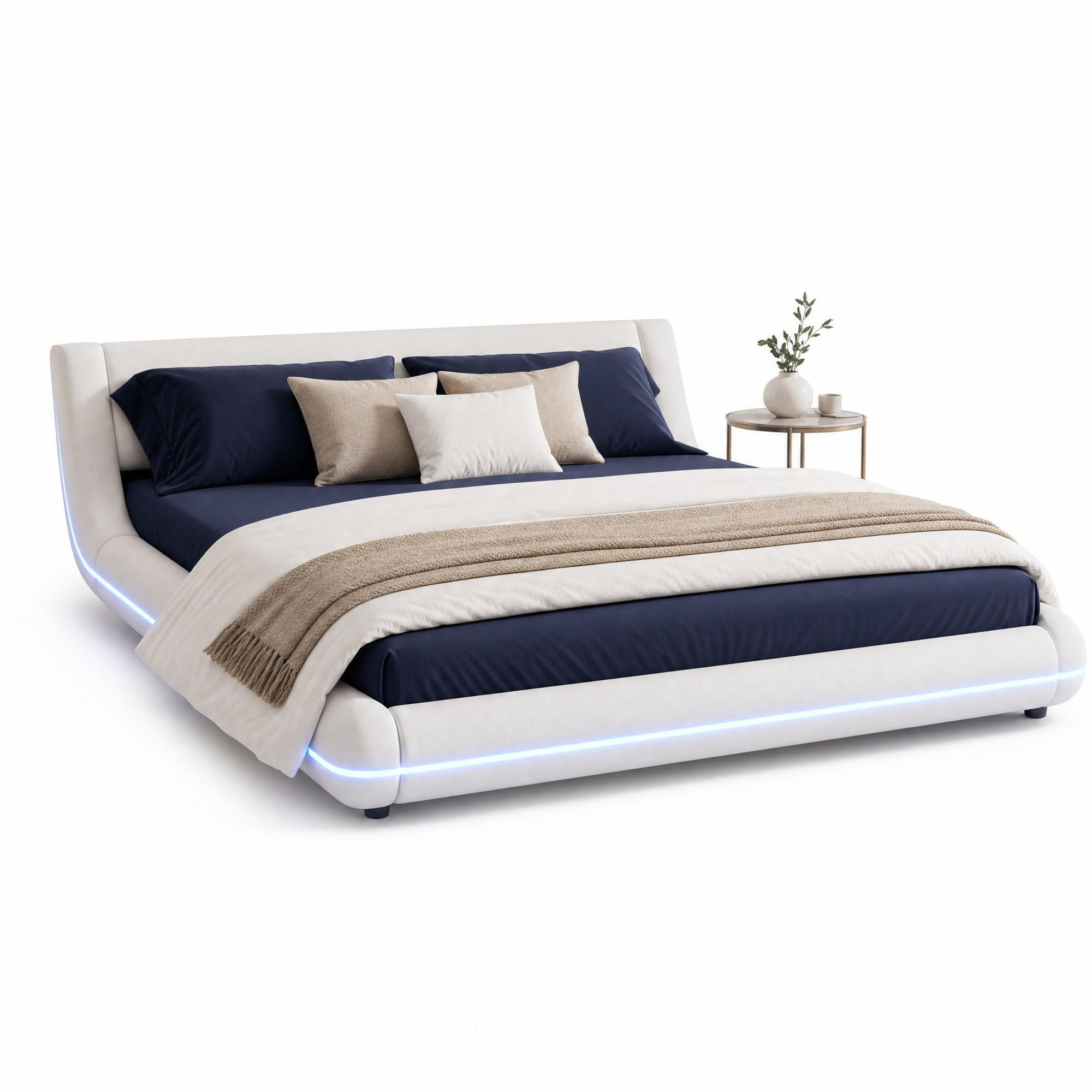 BETT 160/200 cm in Weiß mit LED - Weiß, Holzwerkstoff/Textil (160/200cm) - CHICFURN