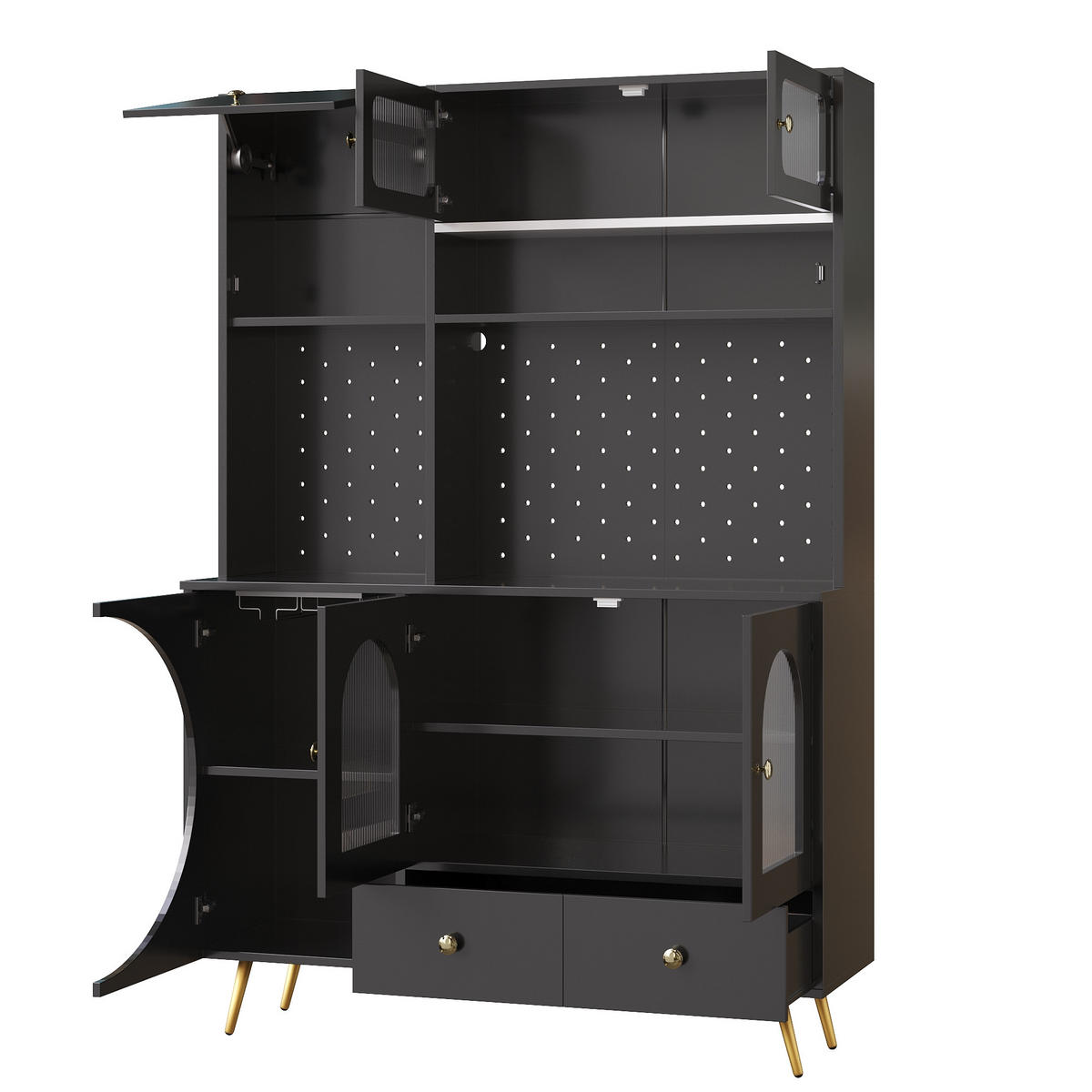GESCHIRRSCHRANK aus MDF+Glas 120x40x176cm in Schwarz mit LED & Steckdose - Schwarz, Holzwerkstoff (120/176/40cm) - Modfu