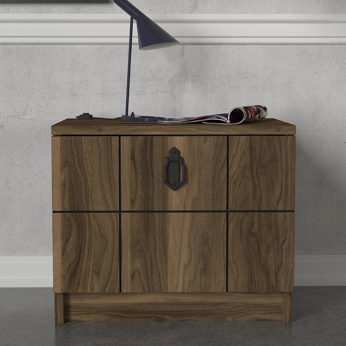 NACHTTISCH Lost Walnuss - Walnussfarben/Schwarz, Holzwerkstoff/Metall (49/41/35cm) - moebel17