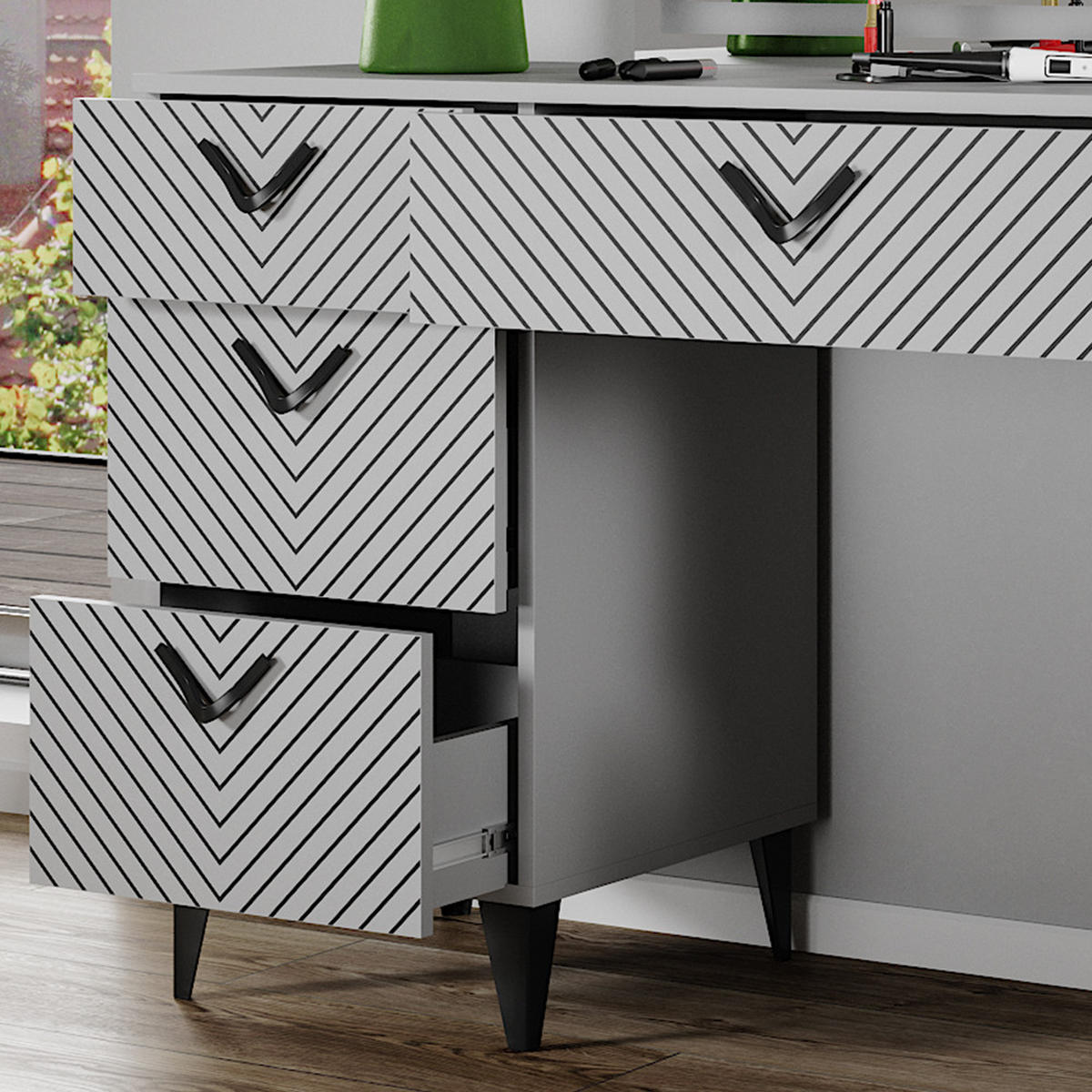 SCHMINKTISCH Anett Grau 150 cm mit LED-Spiegel - Grau, Holzwerkstoff (150/78.1/45cm) - Vicco