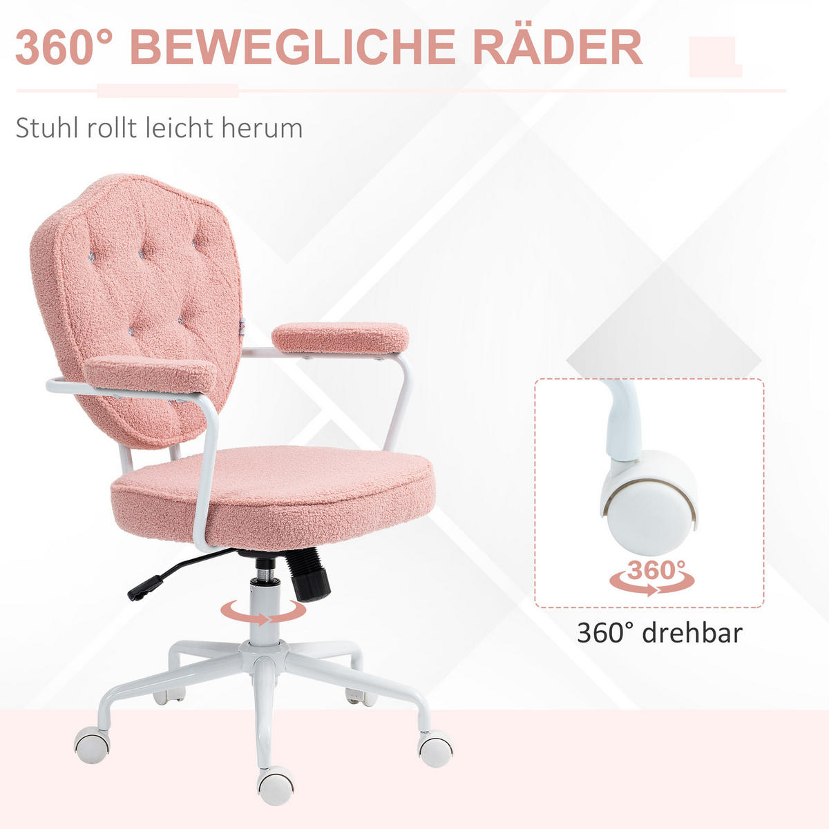 BÜROSTUHL in Pink 61,5x63x101 cm mit Wippfunktion und verstellbarer Sitzhöhe - Pink, Textil (63/101/61.5cm) - IVMEU