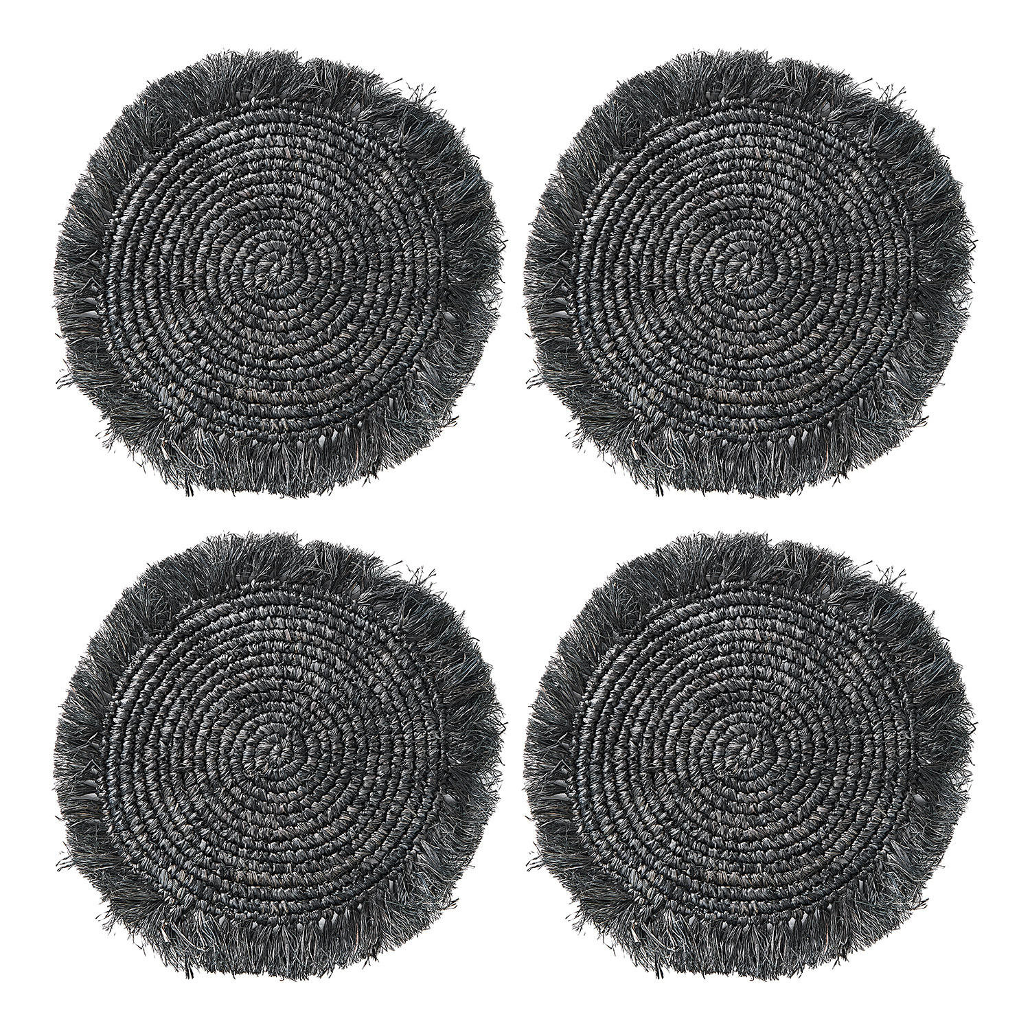 PLATZSET (4er Set) Raffia - Schwarz, Naturmaterialien (41/41cm) - BUTLERS