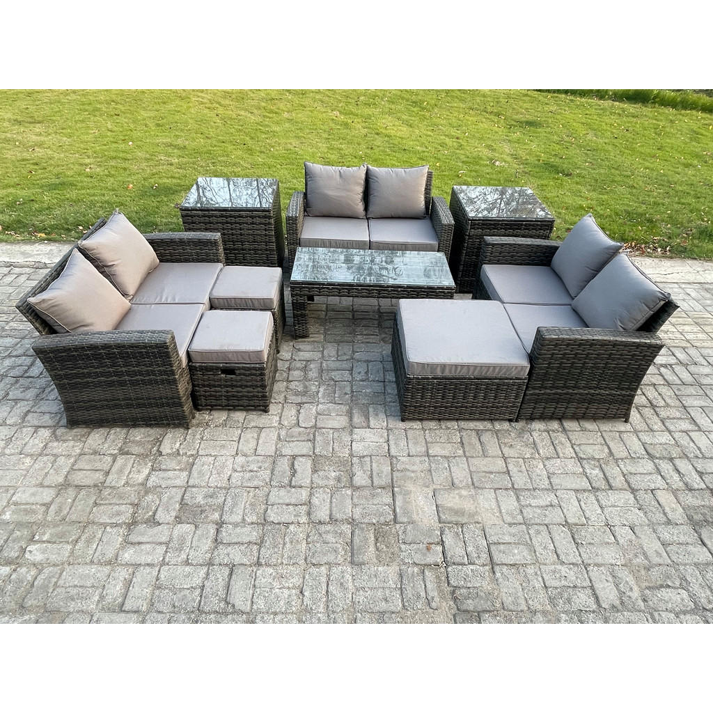 Thumbnail - Fimous Gartengarnitur, Dunkelgrau, Metall, 9-Sitzer, rechteckig, Loungemöbel, Loungemöbel-Sets