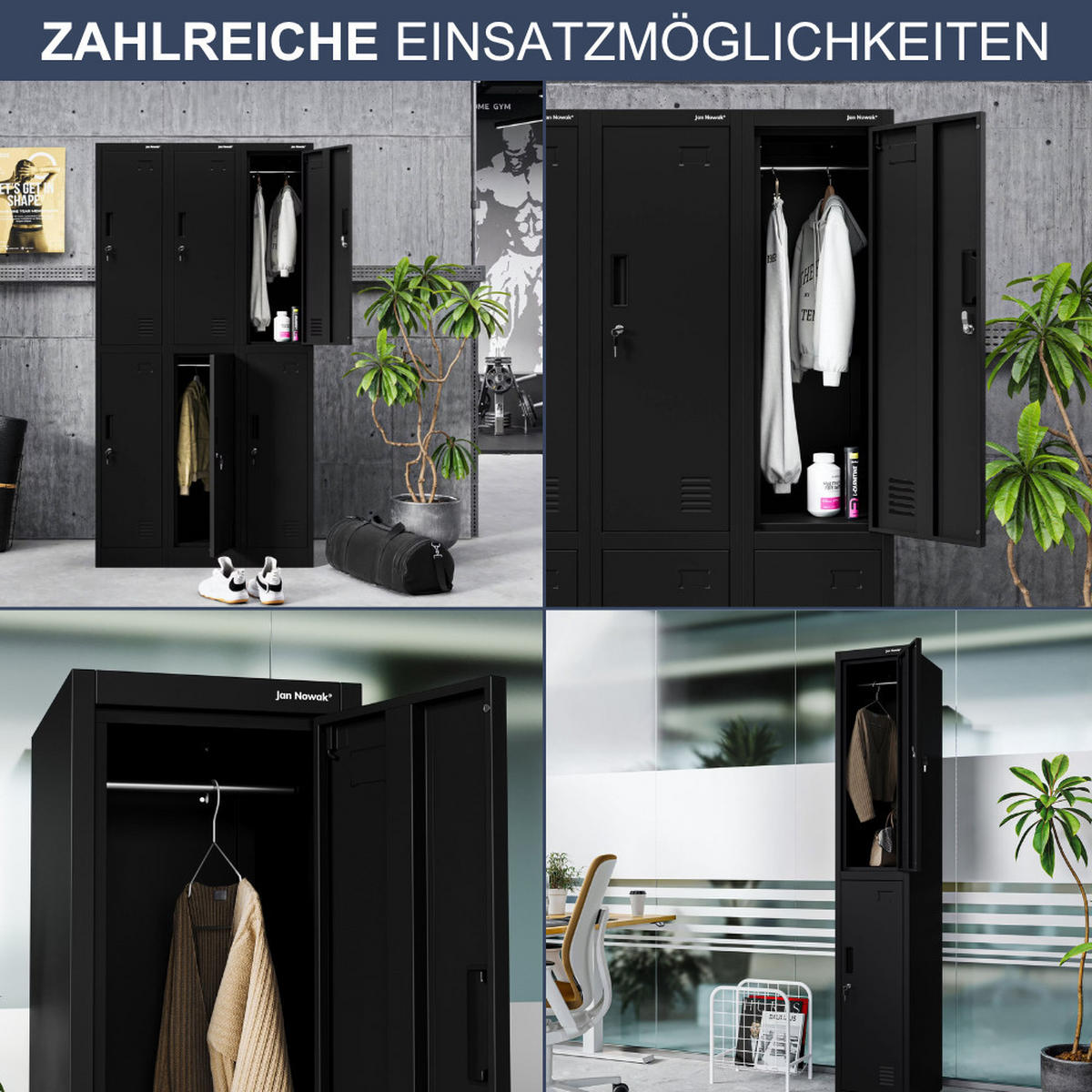 UMKLEIDESCHRANK Spind IGOR 2 Abteile 185x31,7x45cm Schwarz - Schwarz, Metall (31.7/185/45cm) - Jan Nowak