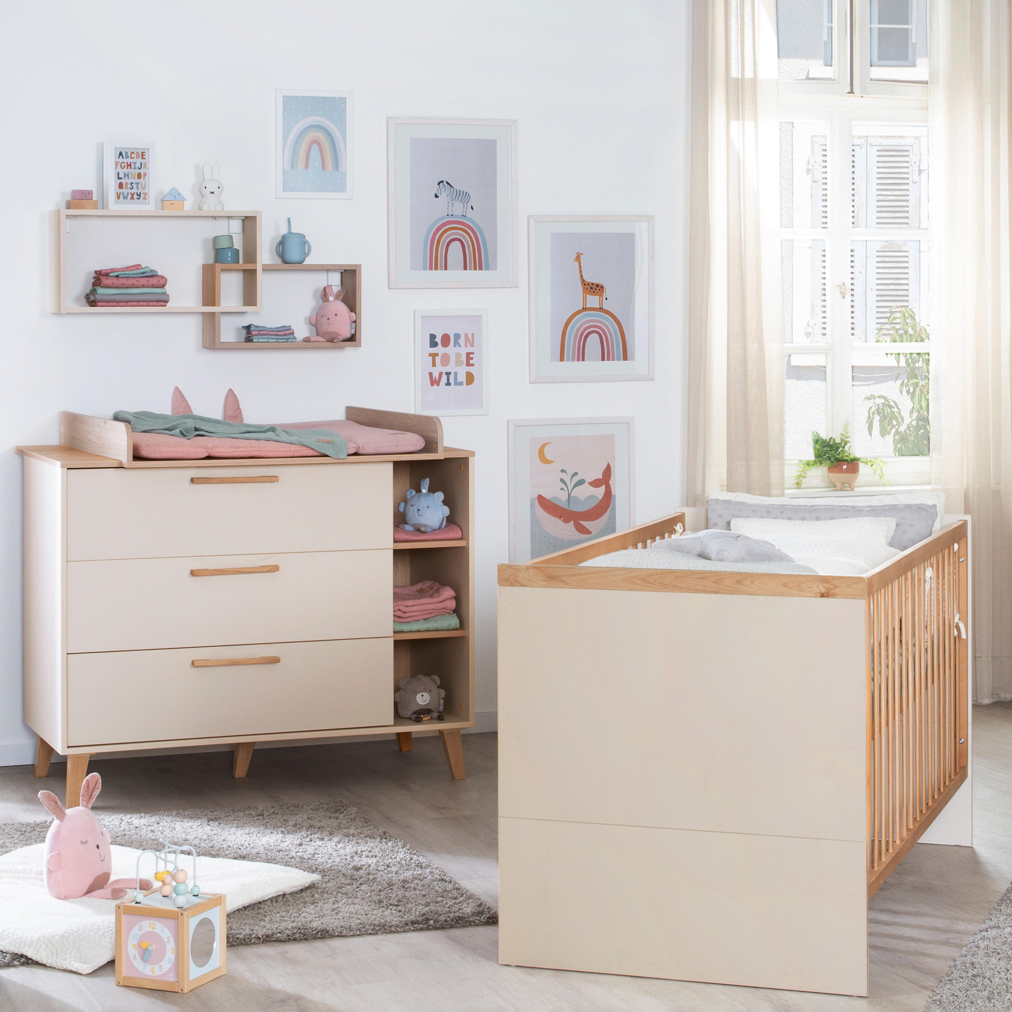 BABYZIMMER SET Jil 2-teilig - Kastanienfarben/Kaschmir, Holz/Holzwerkstoff (117/103/78cm) - Roba