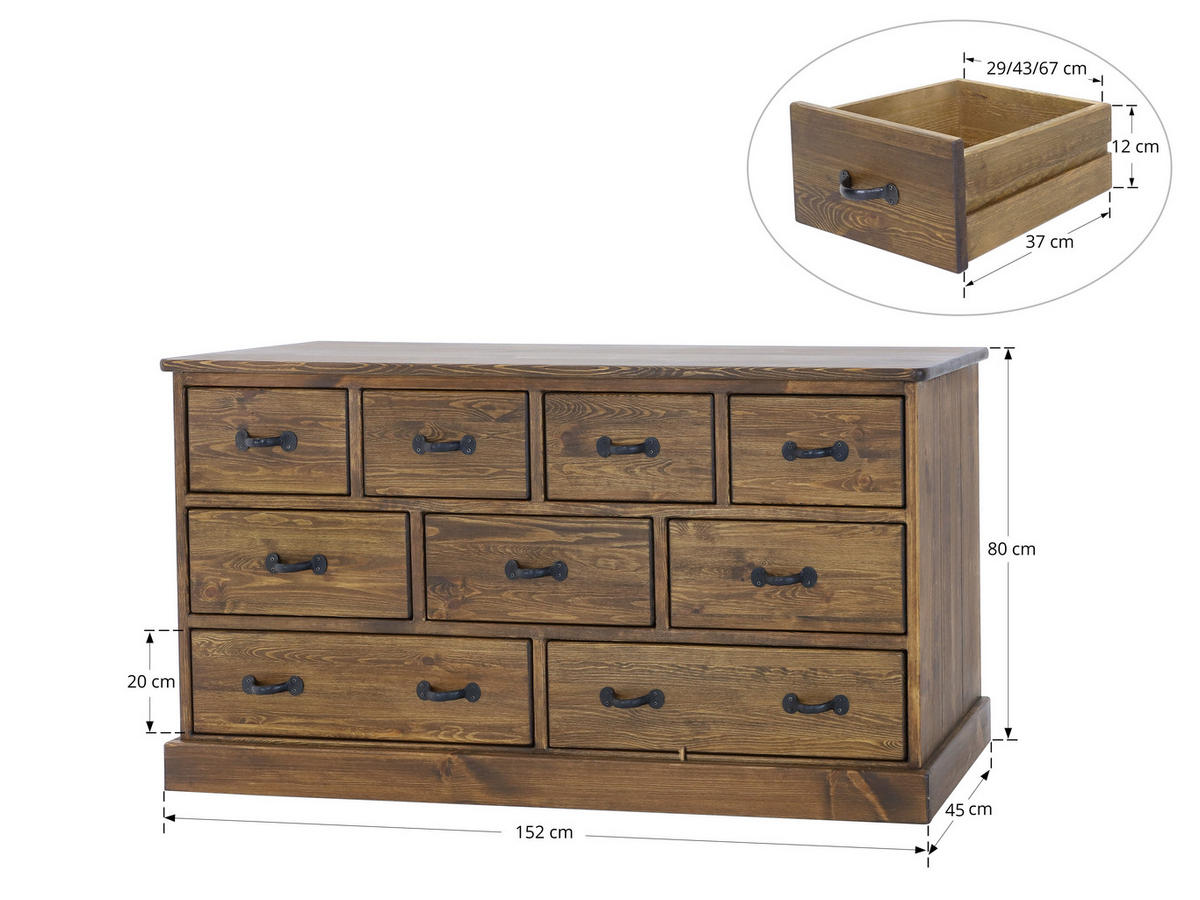 KOMMODE aus Massivholz Rustyk 3/9 - Dunkelbraun/Schwarz, Holz (152/80/45cm) - Seart