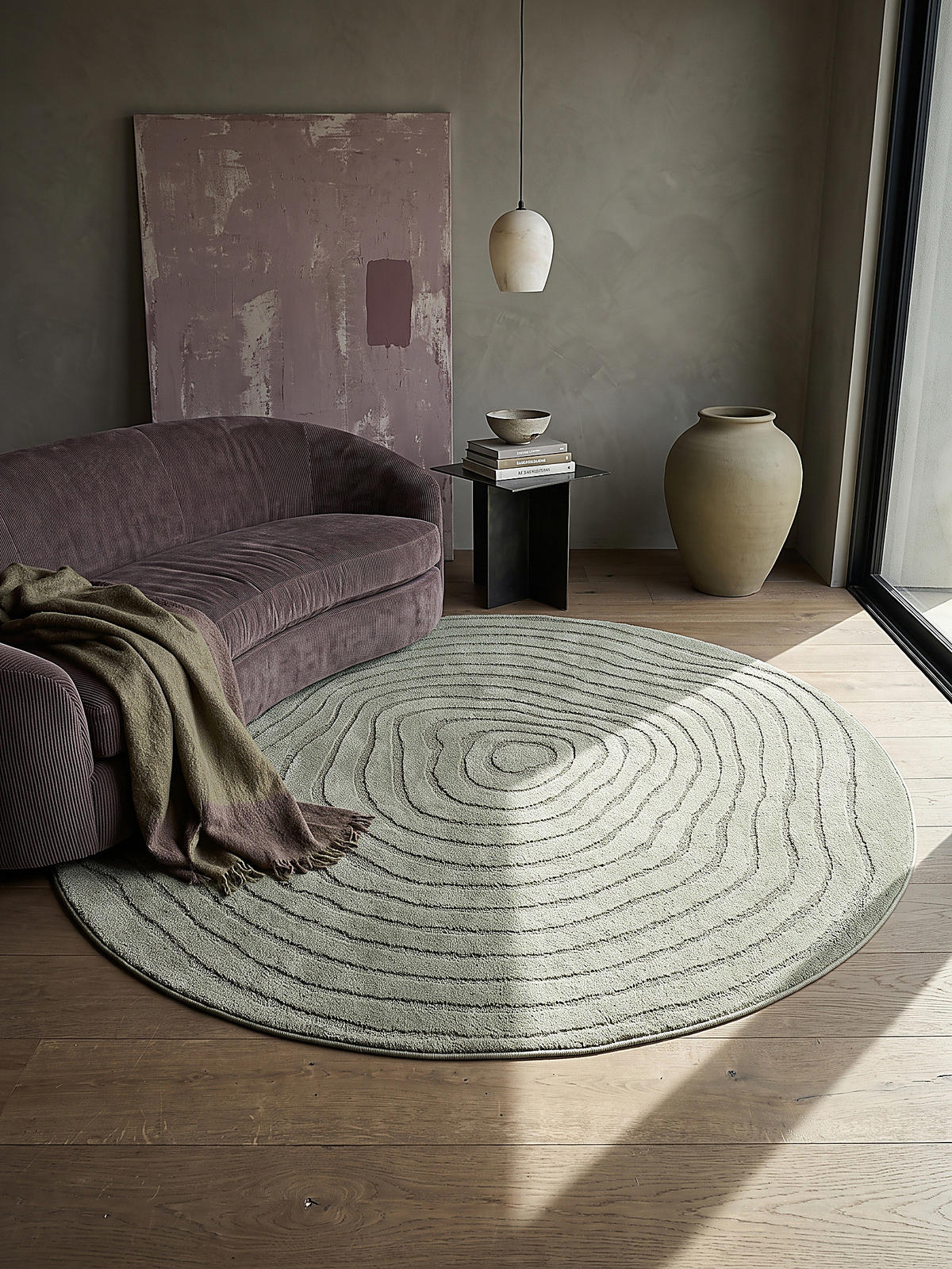 TEPPICH Kurzflor CETINA Gestreift Polypropylen-Polyester Grün 120 x 120 cm - Grün, Textil (120/120cm) - KADIMA DESIGN