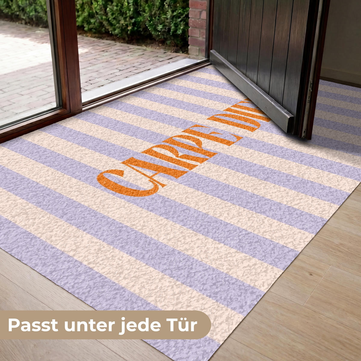 FUSSMATTE Lila – Orange – Streifen – Carpe Diem 150x90 cm - Flieder, Kunststoff (150/0.4cm) - MuchoWow