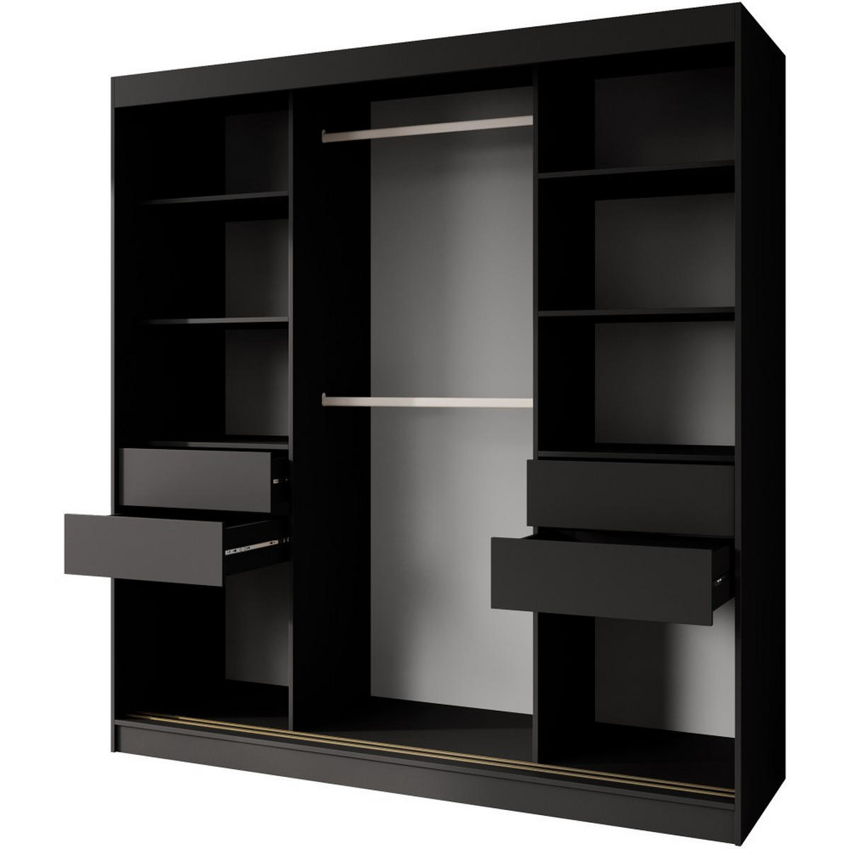 SCHWEBETÜRENSCHRANK Marika Lux, 2-Türig, mit Schubladen, Schwarz+Gold, 200 cm - Goldfarben/Schwarz, Holzwerkstoff (200/216/61cm) - Beautysofa